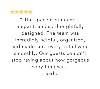 Five gold stars above a customer review quote attributed to Sadie
