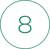 Green number 8 inside a thin green circle on white background