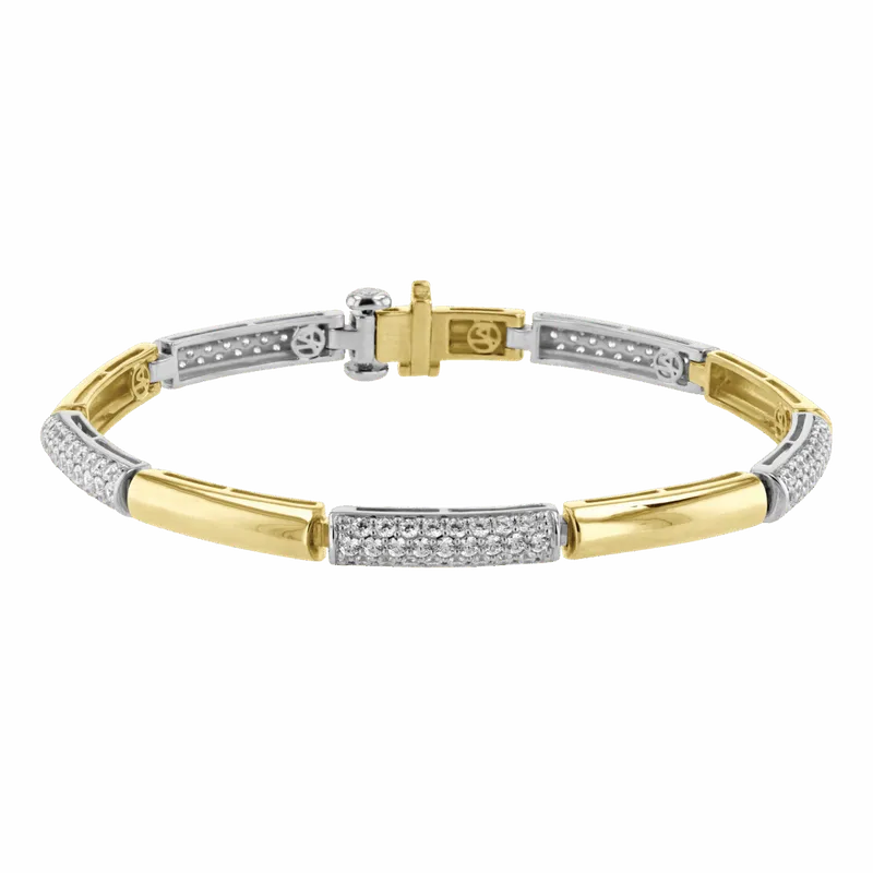 Two-tone gold link bracelet with pavé white stone rectangular panels