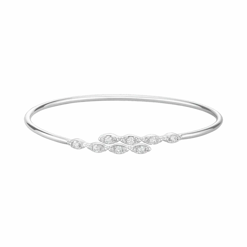 Delicate silver bangle bracelet with marquise-shaped crystal cluster detail