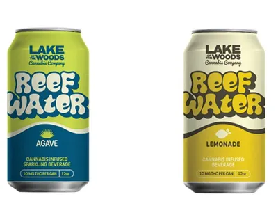 Two Reef Water cannabis sparkling beverage cans in Agave and Lemonade flavors