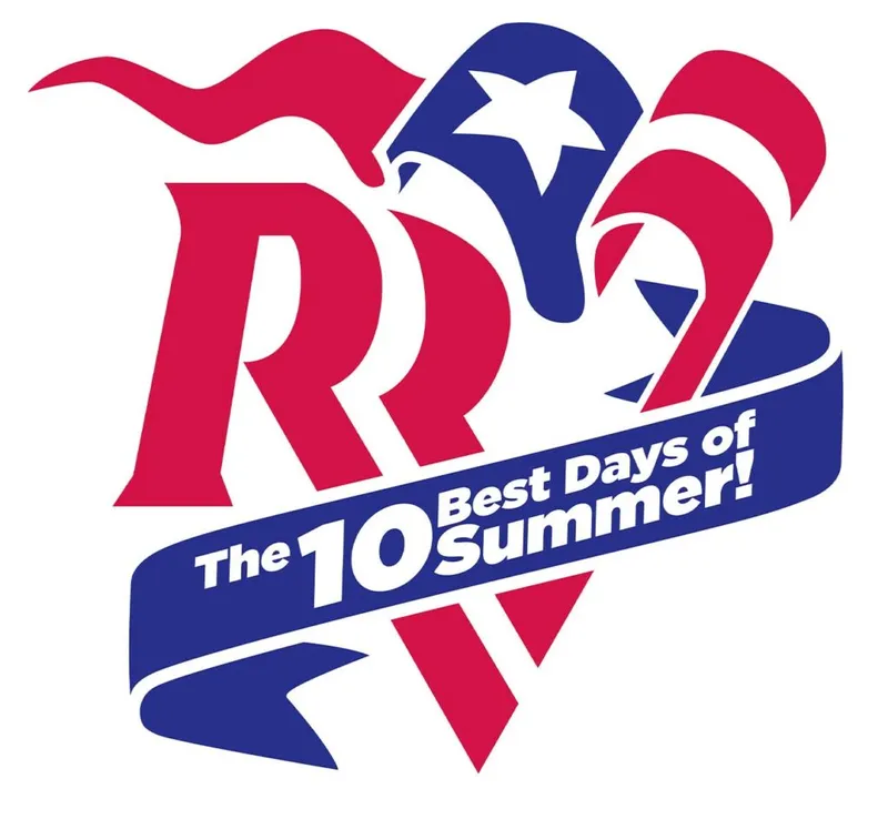 Red, white, and blue logo reading The 10 Best Days of Summer with a star and ribbon design