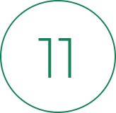Green number 11 inside a thin circular border