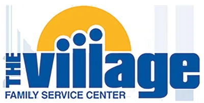 The Village Family Service Center logo with yellow sunburst and blue figures