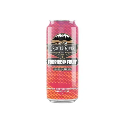 Crested River Forbidden Fruit THC soda can with pink and red scale-patterned design